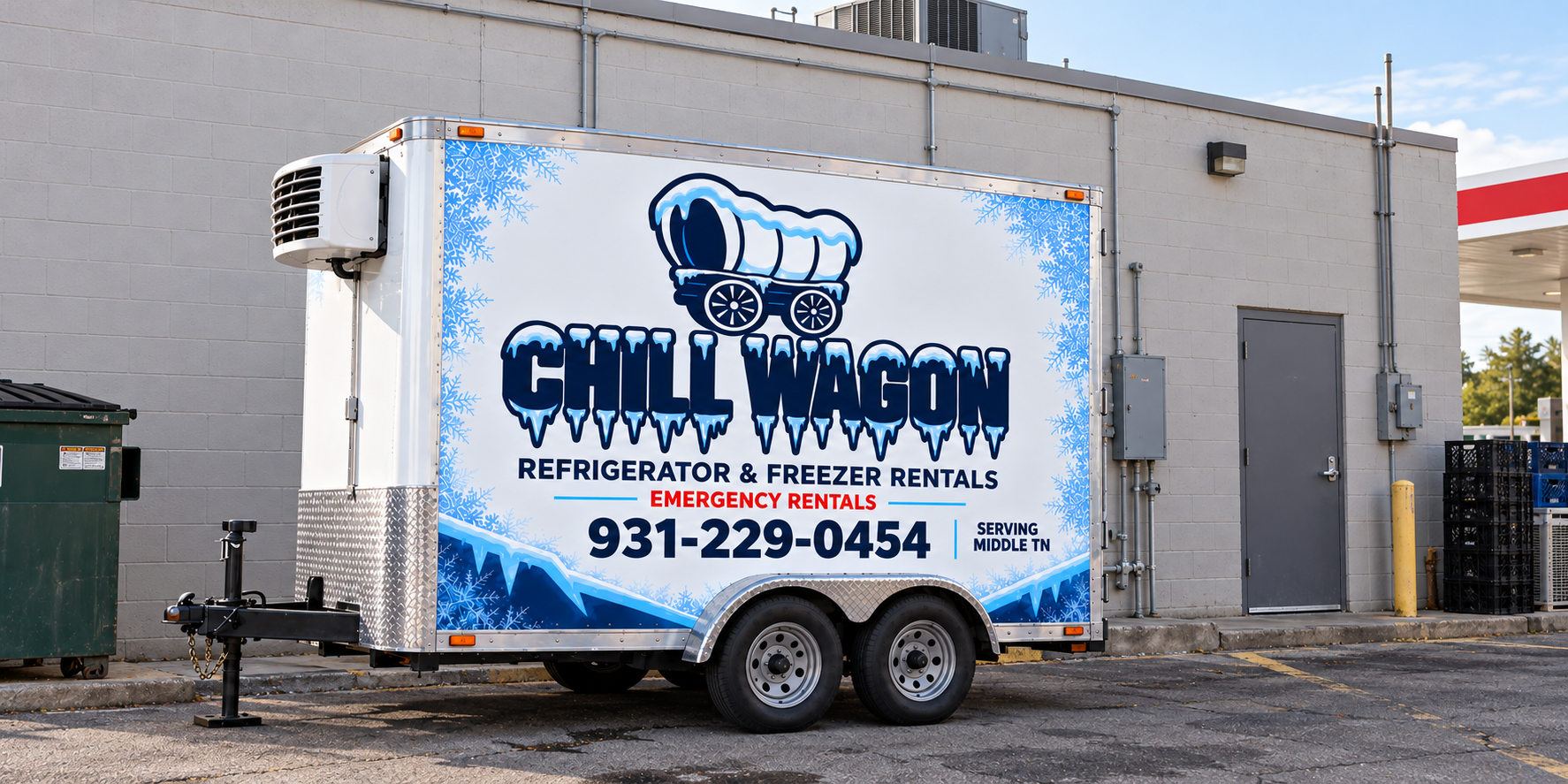 Chill Wagon trailer behind a gas station convenience store